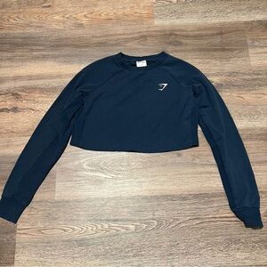 ❄️ Gymshark Navy Blue Training Cropped Top Long Sleeve Sweater Small